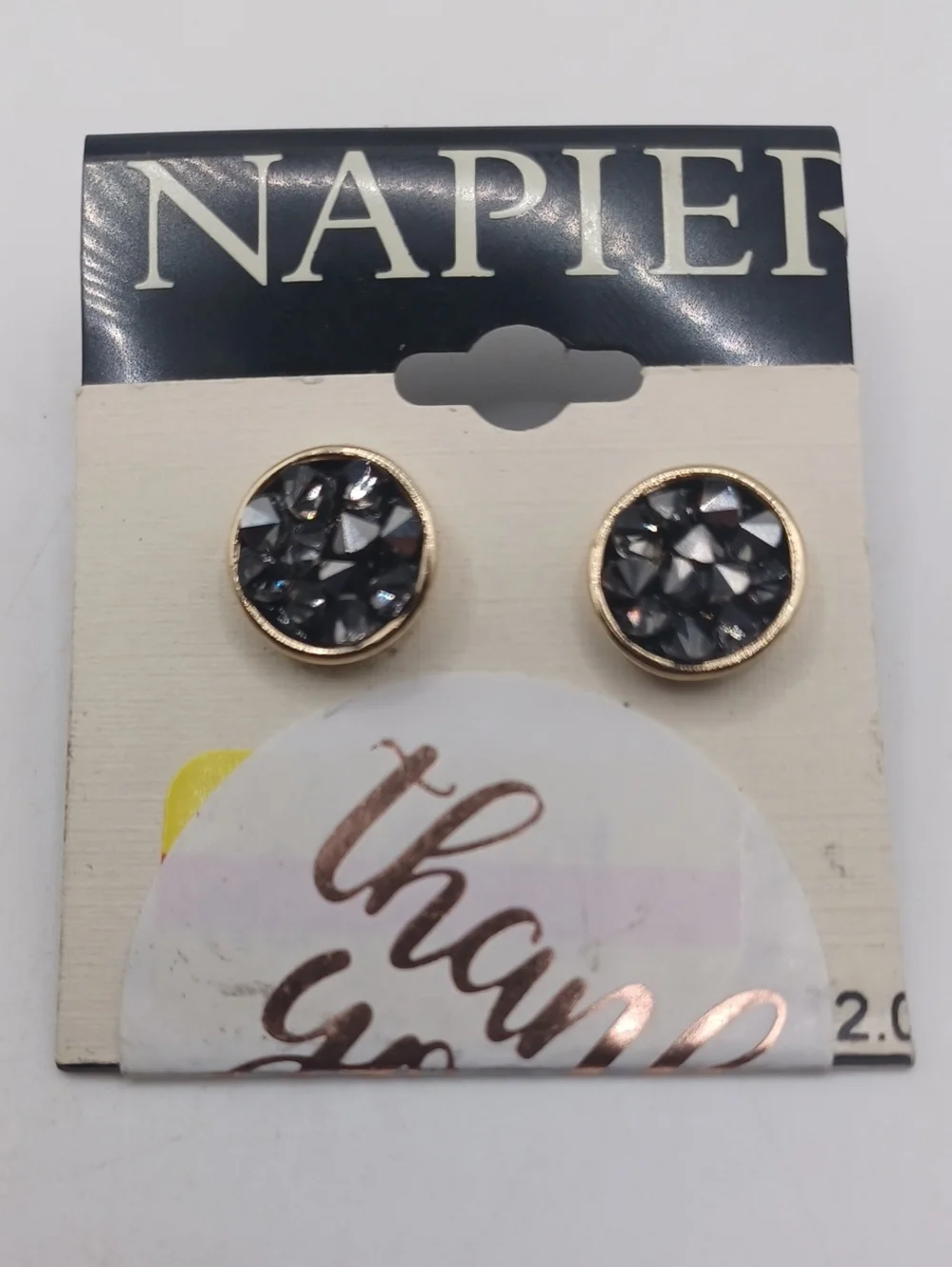Napier Black Crystal Round Stud Earrings in Gold Tone Backing